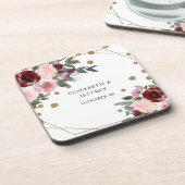 Floral Burgundy Gold Glitzer Geometric Wedding Getränkeuntersetzer (Linke Seite)