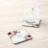 Floral Burgundy Gold Glitzer Geometric Wedding Getränkeuntersetzer (Rechte Seite)