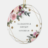 Floral Burgundy Gold Glitzer Geometric Wedding Keramik Ornament (Links)