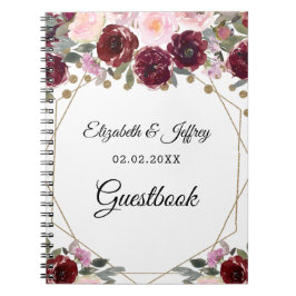 Floral Burgundy Gold Glitzer Geometric Wedding Notizblock
