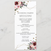 Floral Burgundy Gold Glitzer Geometric Wedding Programm (Rückseite)