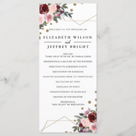 Floral Burgundy Gold Glitzer Geometric Wedding Programm