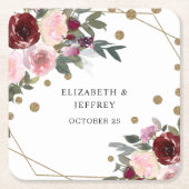 Floral Burgundy Gold Glitzer Geometric Wedding Rechteckiger Pappuntersetzer (Vorderseite)
