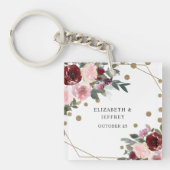 Floral Burgundy Gold Glitzer Geometric Wedding Schlüsselanhänger (Vorderseite)