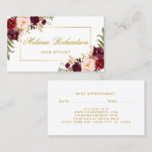 Floral Burgundy Gold Hair Stylist Terminkarte (Vorne/Hinten)