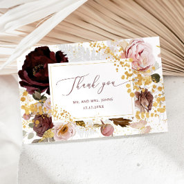 Floral burgundy gold Hochzeit im Herbst danke Ihne Karte