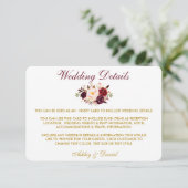 Floral Burgundy Gold Hochzeitdetails Beipackkarte Begleitkarte (Stehend Vorderseite)