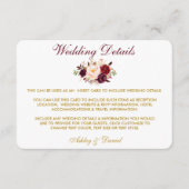 Floral Burgundy Gold Hochzeitdetails Beipackkarte Begleitkarte (Vorderseite)