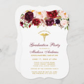 Floral Burgundy Gold Medical Grad Party Einladung (Vorne/Hinten)