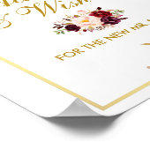 Floral Burgundy Gold Wedding Advice und Wünsche Poster (Ecke)