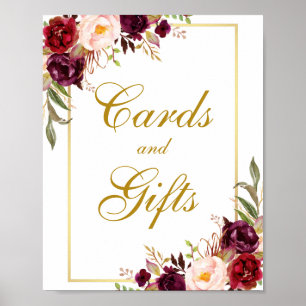 Floral Burgundy Gold Wedding Cards Geschenke Poster