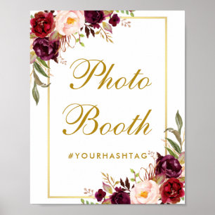 Floral Burgundy Gold Wedding Foto Stand Poster