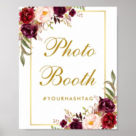 Floral Burgundy Gold Wedding Foto Stand Poster (Vorne)