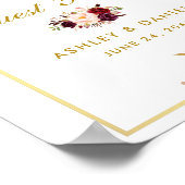 Floral Burgundy Gold Wedding Guest Book Poster (Ecke)