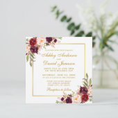 Floral Burgundy Gold Wedding Invite Card G Einladung (Stehend Vorderseite)