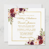 Floral Burgundy Gold Wedding Invite Card G Einladung (Vorderseite)