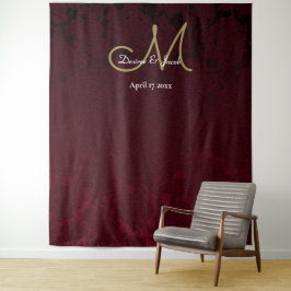 Floral Burgundy Gold Wedding Monogram Foto Stand Wandteppich