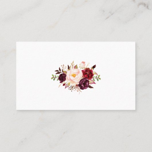 Floral Burgundy Gold Wedding Reservierter Name Platzkarte (Rückseite)