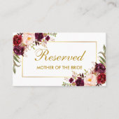 Floral Burgundy Gold Wedding Reservierter Name Platzkarte (Vorderseite)