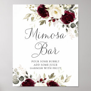 Floral Burgundy Greenery Wedding Mimosa Bar Sign Poster