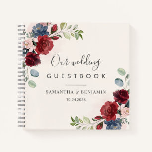 Floral Burgundy Hochzeit im Herbst Empfang Gästebu Notizblock