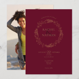 Floral Burgundy Laurel Garland Foto Wedding Einladung