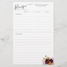 Floral Burgundy Magenta Lila Kitchen Rezept Karte
