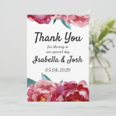 Floral Burgundy Marsala Peony Danke Karten (Stehend Vorderseite)