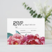 Floral Burgundy Marsala Peony RSVP-Karten RSVP Karte (Stehend Vorderseite)
