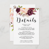 Floral Burgundy Marsala Wedding Details Card Begleitkarte (Vorne/Hinten)