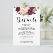 Floral Burgundy Marsala Wedding Details Card Begleitkarte (Stehend Vorderseite)