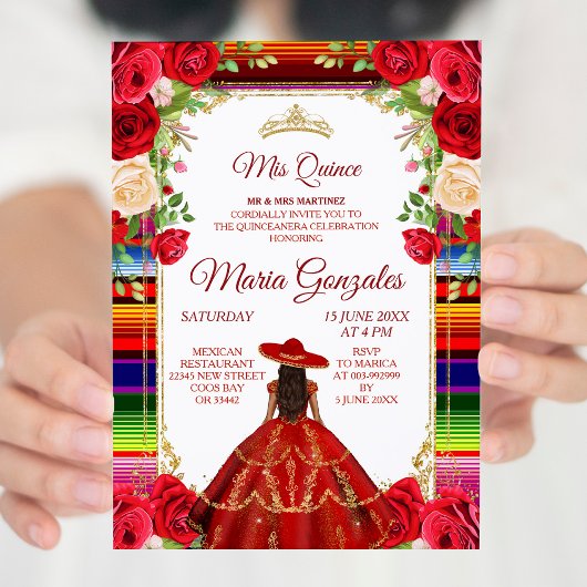 Floral Burgundy Mexican Girl Mis Quince Einladung