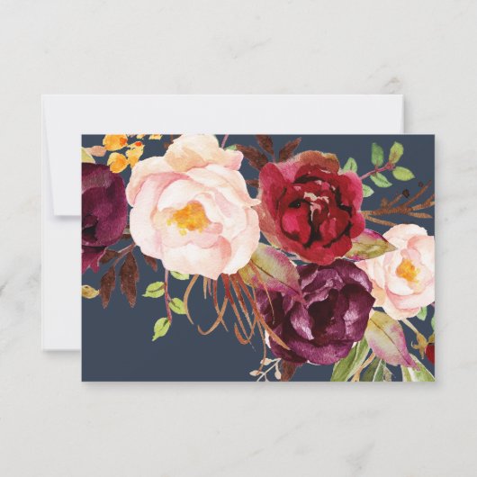 Floral Burgundy Navy Save the Date Card (Rückseite)
