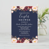 Floral Burgundy Navy Wedding Couples Dusche Einladung (Stehend Vorderseite)