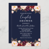 Floral Burgundy Navy Wedding Couples Dusche Einladung (Vorne/Hinten)