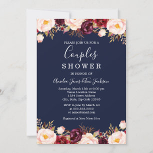 Floral Burgundy Navy Wedding Couples Dusche Einladung
