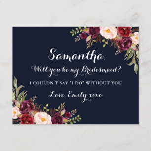 Floral Burgundy Navy wird meine Bridesmaid sein Einladung