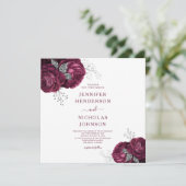 Floral Burgundy Peonies Elegante Hochzeit Einladung (Stehend Vorderseite)