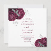 Floral Burgundy Peonies Elegante Hochzeit Einladung (Vorderseite)