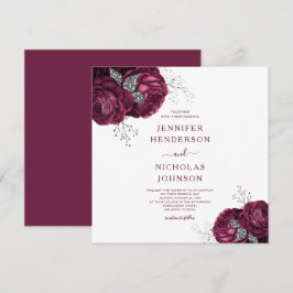 Floral Burgundy Peonies Elegante Hochzeit Einladung