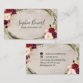 Floral Burgundy Peony Blush Rustikal Visitenkarte (Vorne/Hinten)