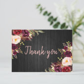 Floral Burgundy Peony Danke Karte (Stehend Vorderseite)