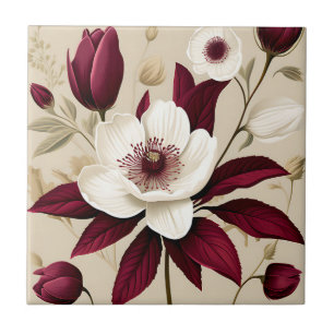 Floral Burgundy Pflanze Botanical Fliese