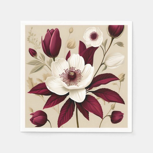 Floral Burgundy Pflanze Botanical Serviette (Vorderseite)