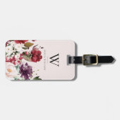 Floral Burgundy Pink Lila Monogramm Gepäckanhänger (Vorderseite horizontal)