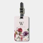 Floral Burgundy Pink Lila Monogramm Gepäckanhänger (Vorderseite vertikal)