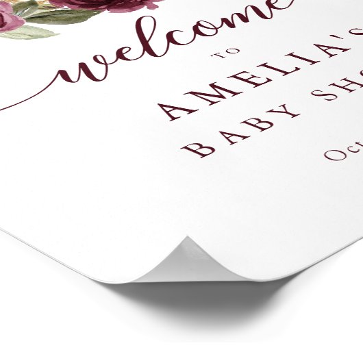 Floral Burgundy Pumpkin Baby Dusche Begrüßungszeic Poster (Ecke)