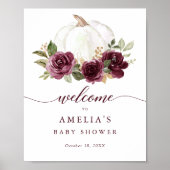 Floral Burgundy Pumpkin Baby Dusche Begrüßungszeic Poster (Vorne)