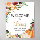Floral Burgundy Pumpkin Baby Dusche Willkommen Poster (Vorne)