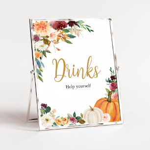 Floral Burgundy Pumpkin Baby Shower Drinks Poster